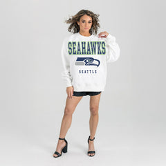 Seattle Seahawks Gameday Couture Women's Sunday Drives Oversized Crewneck Pullover Sweatshirt – White