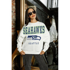Seattle Seahawks Gameday Couture Women's Sunday Drives Oversized Crewneck Pullover Sweatshirt – White