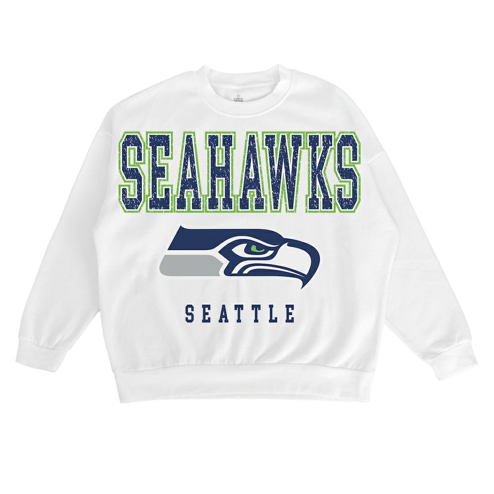 Seattle Seahawks Gameday Couture Women's Sunday Drives Oversized Crewneck Pullover Sweatshirt – White