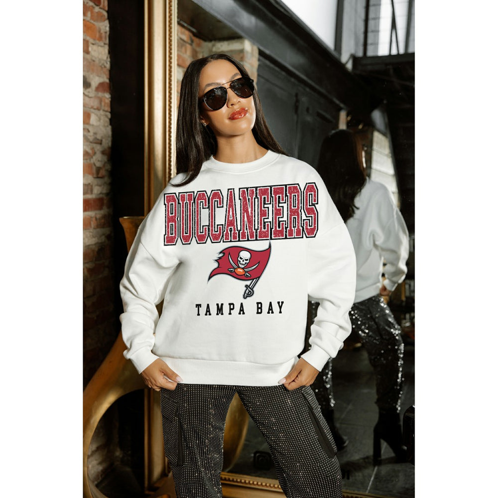 Tampa Bay Buccaneers Gameday Couture Women's Sunday Drives Oversized Crewneck Pullover Sweatshirt – White