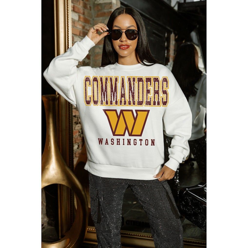 Washington Commanders Gameday Couture Women's Sunday Drives Oversized Crewneck Pullover Sweatshirt – White
