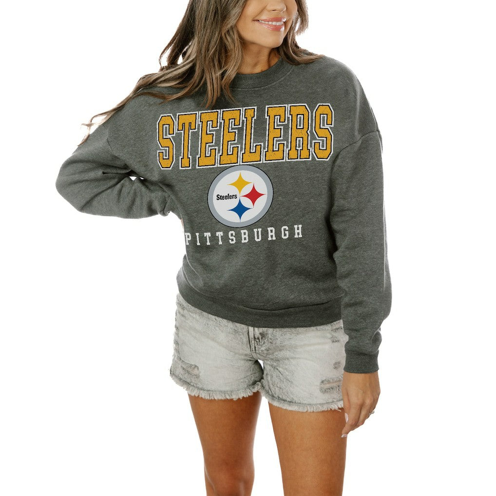 Pittsburgh Steelers Gameday Couture Women's Oversized Bring The Energy Pullover Sweatshirt – Charcoal