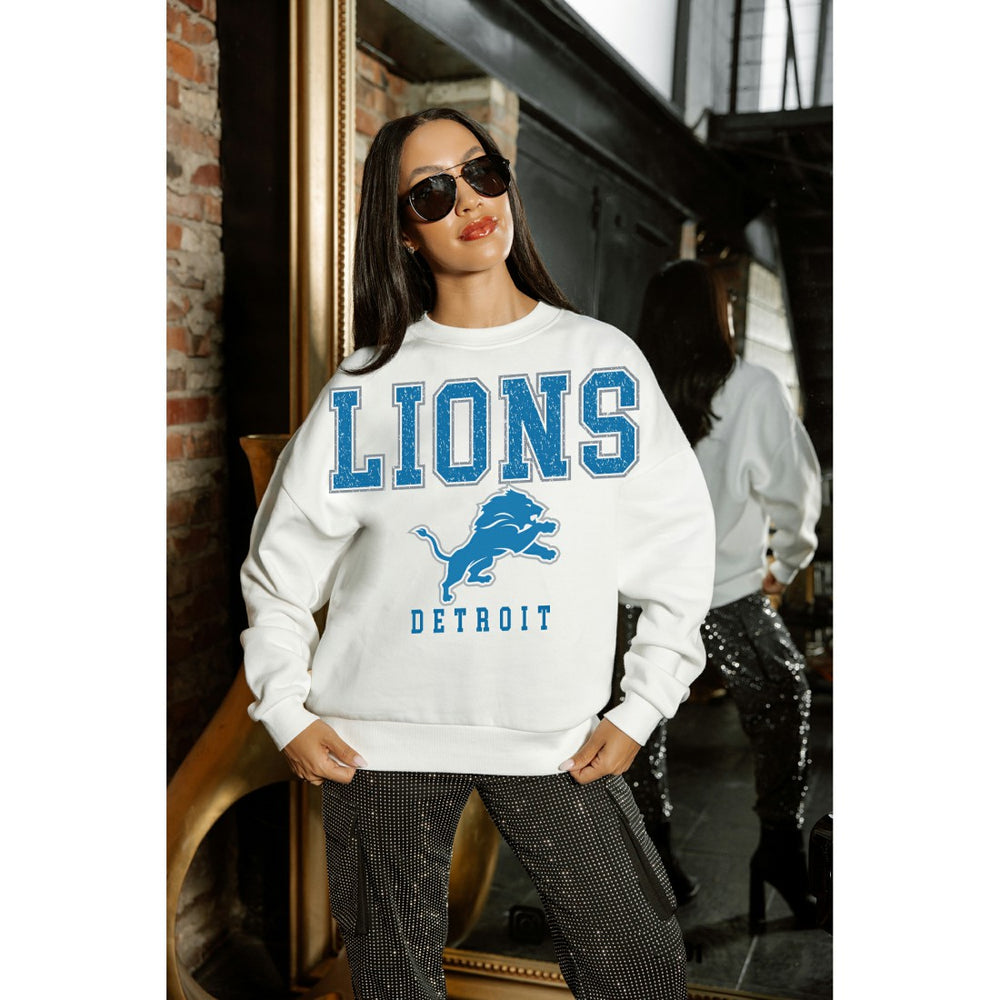 Detroit Lions Gameday Couture Women's Sunday Drives Oversized Crewneck Pullover Sweatshirt – White