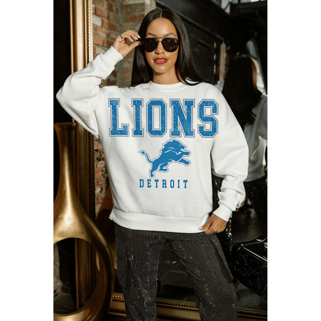 Detroit Lions Gameday Couture Women's Sunday Drives Oversized Crewneck Pullover Sweatshirt – White