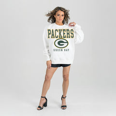 Green Bay Packers Gameday Couture Women's Sunday Drives Oversized Crewneck Pullover Sweatshirt – White