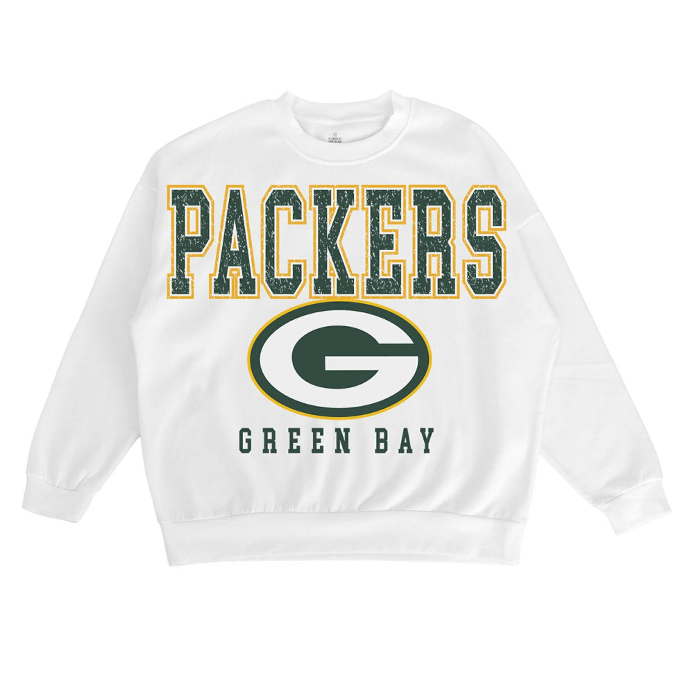 Green Bay Packers Gameday Couture Women's Sunday Drives Oversized Crewneck Pullover Sweatshirt – White
