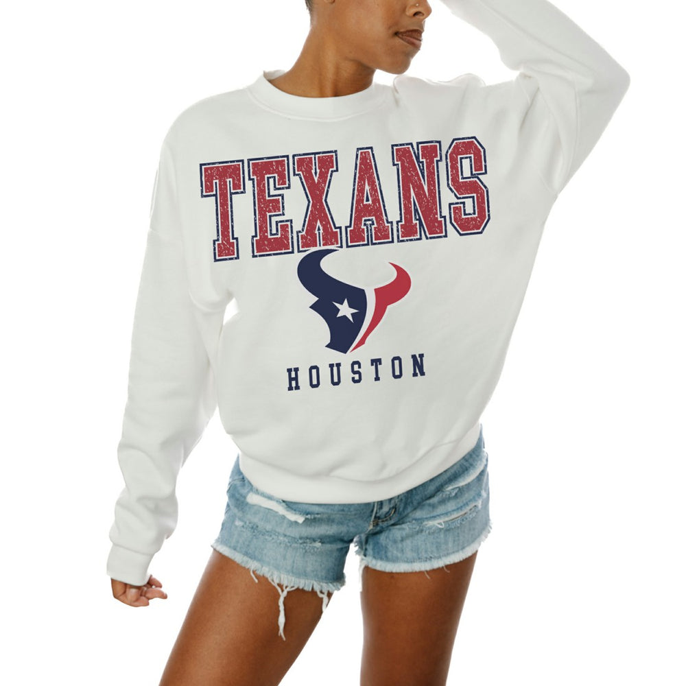 Houston Texans Gameday Couture Women's Sunday Drives Oversized Crewneck Pullover Sweatshirt – White