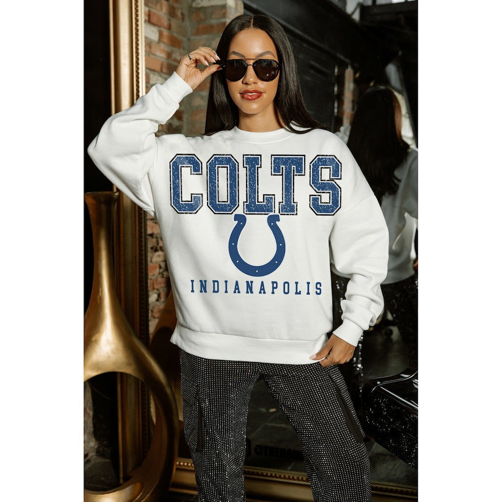 Indianapolis Colts Gameday Couture Women's Sunday Drives Oversized Crewneck Pullover Sweatshirt – White