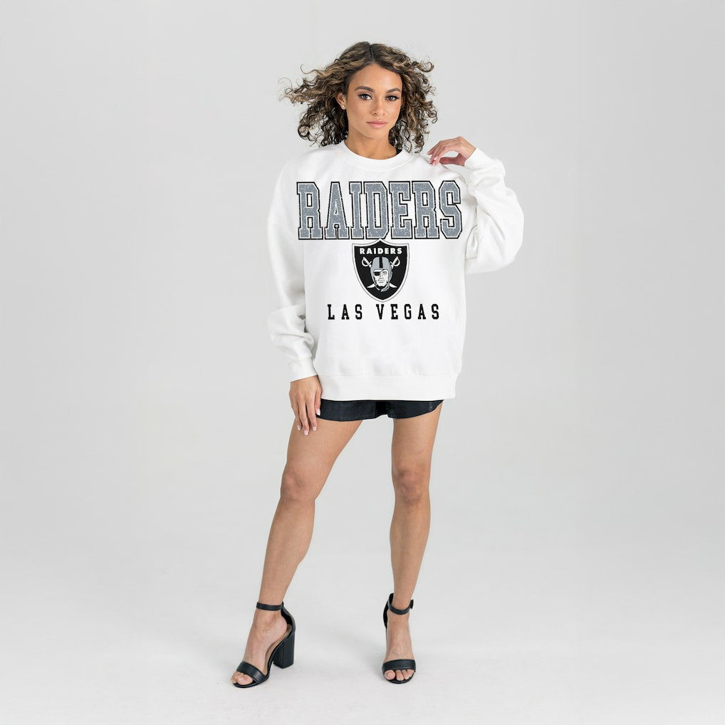 Las Vegas Raiders Gameday Couture Women's Sunday Drives Oversized Crewneck Pullover Sweatshirt – White