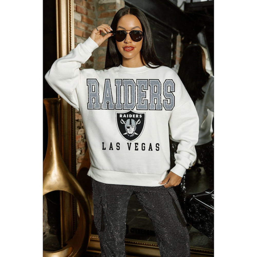 Las Vegas Raiders Gameday Couture Women's Sunday Drives Oversized Crewneck Pullover Sweatshirt – White