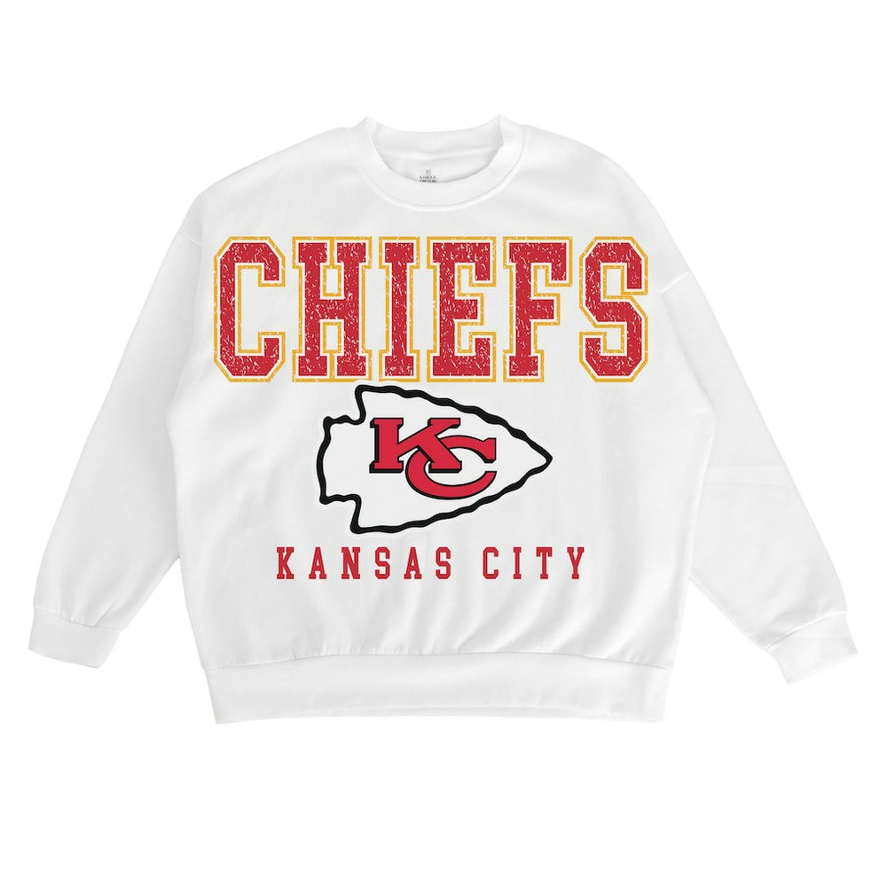 Kansas City Chiefs Gameday Couture Women's Sunday Drives Oversized Crewneck Pullover Sweatshirt – White