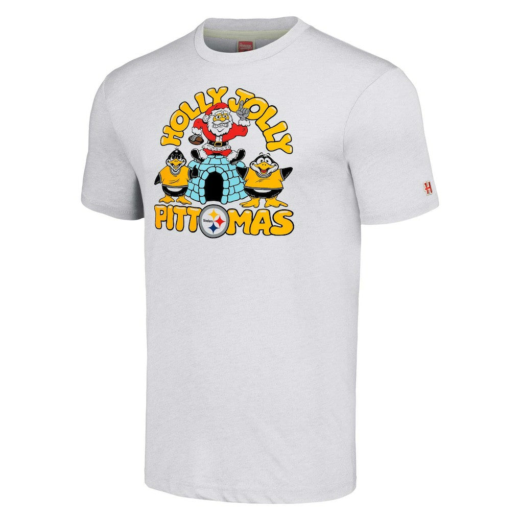 Pittsburgh Steelers Homage Unisex Holiday Tri-Blend T-Shirt Gray