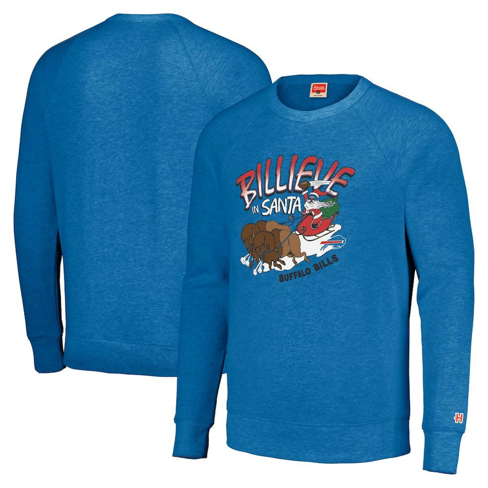 Buffalo Bills Homage Unisex Holiday Raglan Tri-Blend Pullover Sweatshirt Royal