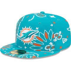 Miami Dolphins New Era Paisley 59FIFTY Fitted Hat Aqua