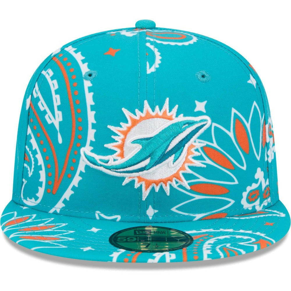 Miami Dolphins New Era Paisley 59FIFTY Fitted Hat Aqua