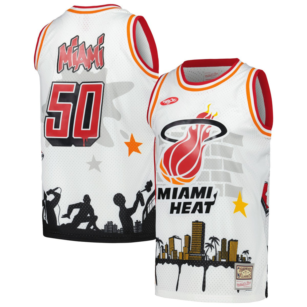 Miami Heat x Tats Cru Hardwood Classics Fashion Jersey White | Mitchell & Ness Near Me