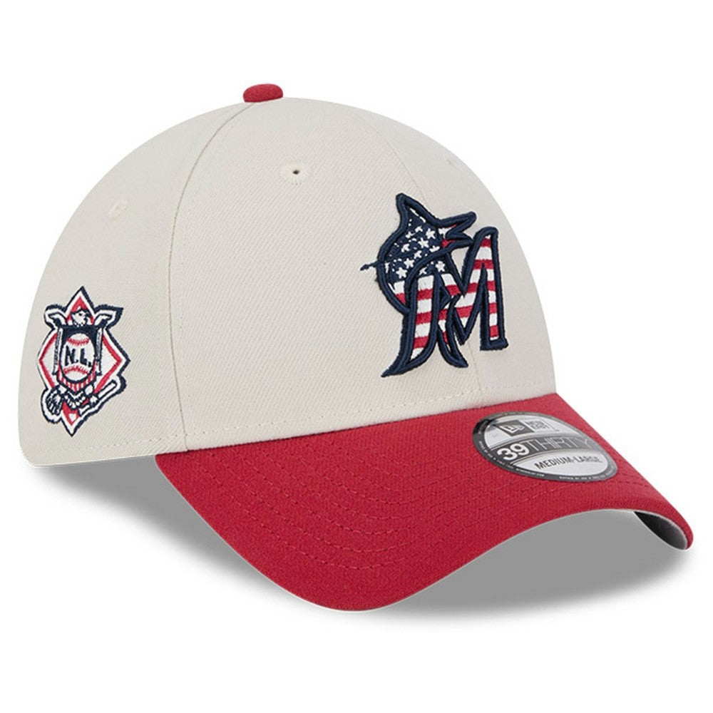 Miami Marlins New Era 2024 Fourth of July 39THIRTY Flex Hat - Khaki/Red - New Era Discount