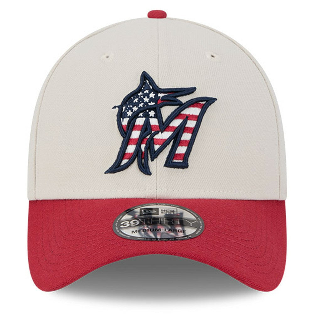 Miami Marlins New Era 2024 Fourth of July 39THIRTY Flex Hat - Khaki/Red - New Era Discount