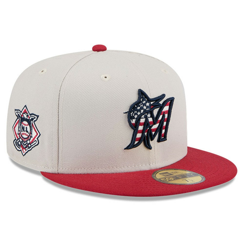 Miami Marlins New Era 2024 Fourth of July 59FIFTY Fitted Hat - Khaki/Red - New Era Discount