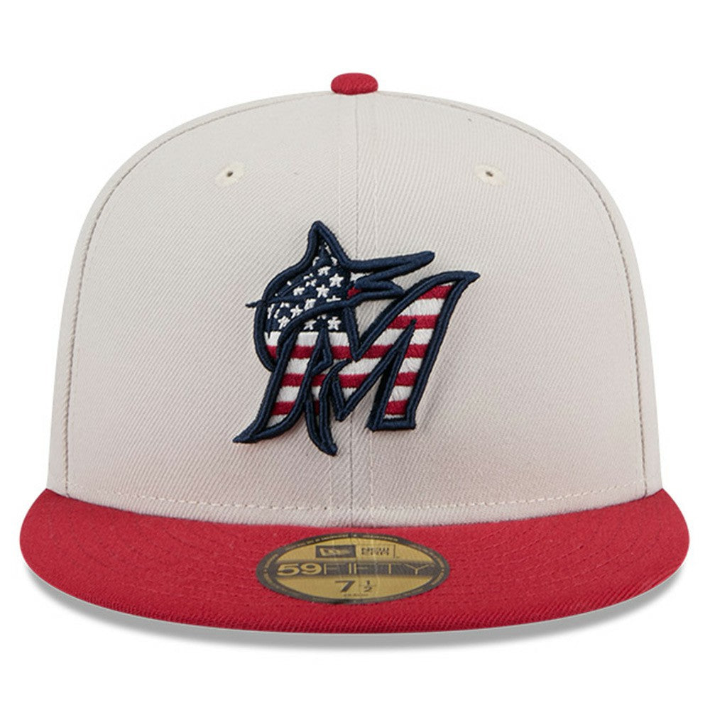 Miami Marlins New Era 2024 Fourth of July 59FIFTY Fitted Hat - Khaki/Red - New Era Discount