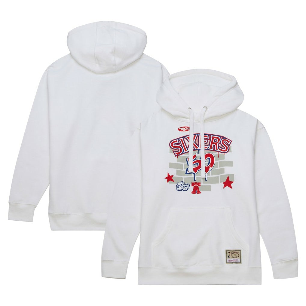 Philadelphia 76ers x Tats Cru Hardwood Classics Brick Pullover Hoodie White | Mitchell & Ness US