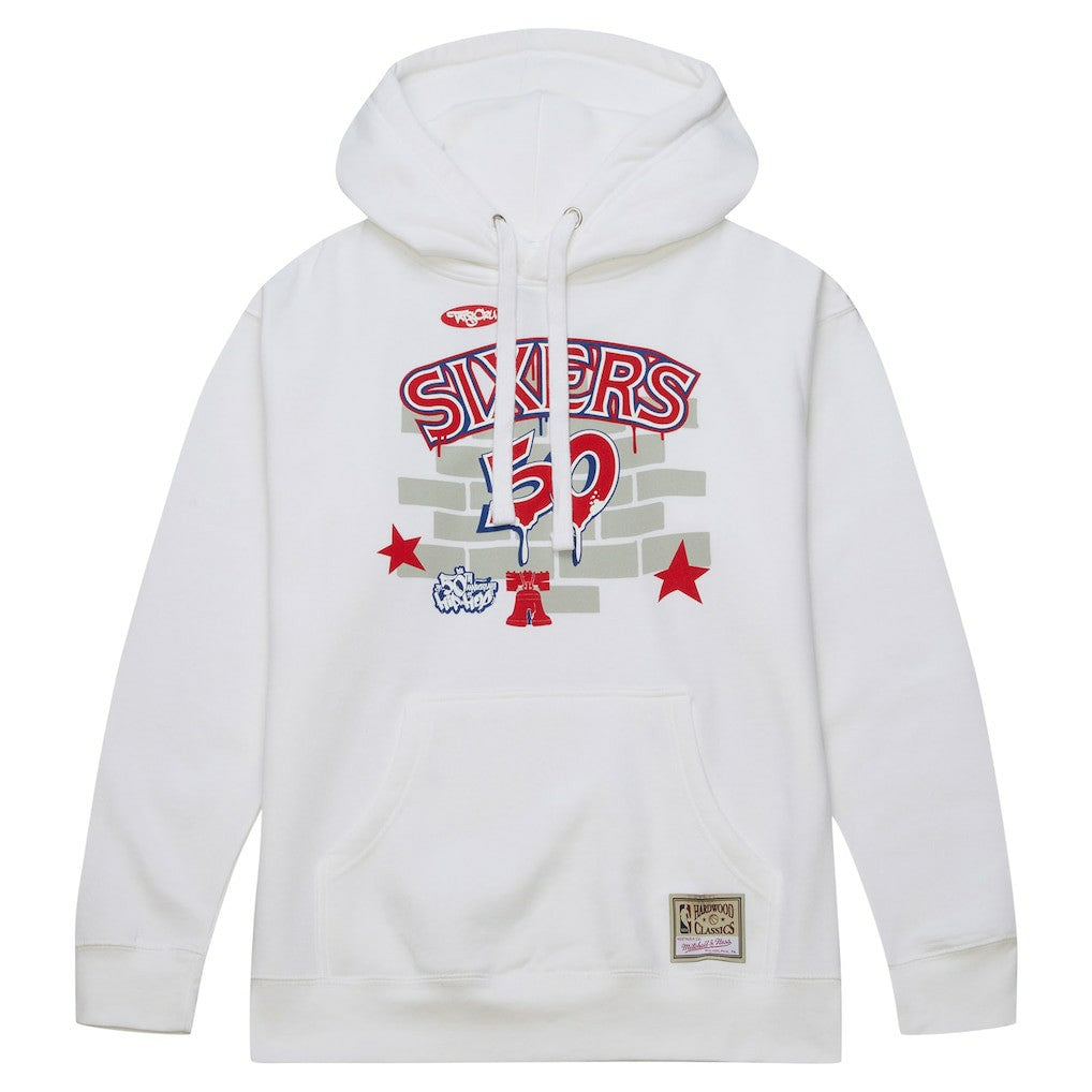Philadelphia 76ers x Tats Cru Hardwood Classics Brick Pullover Hoodie White | Mitchell & Ness US