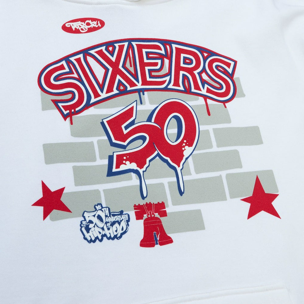 Philadelphia 76ers x Tats Cru Hardwood Classics Brick Pullover Hoodie White | Mitchell & Ness US