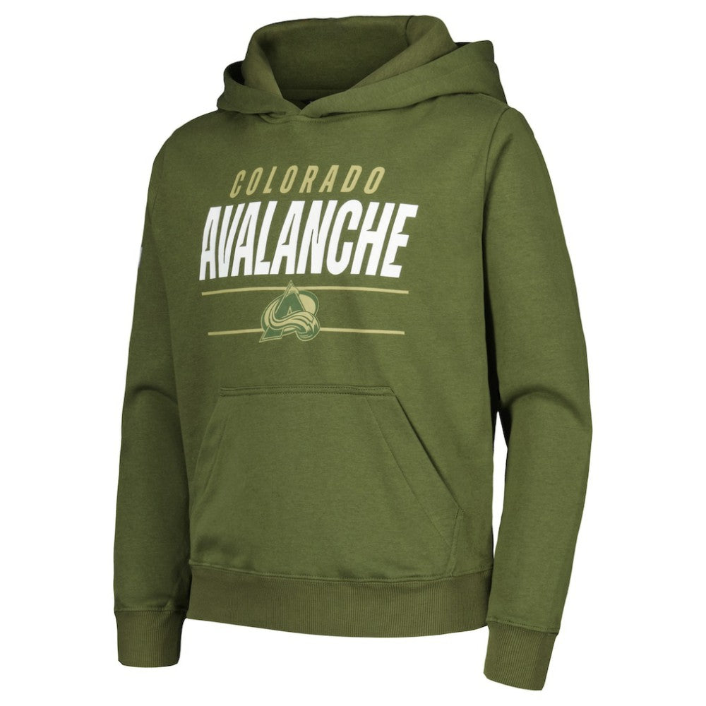 Colorado Avalanche Levelwear Youth Podium Fleece Pullover Hoodie - Olive - NHL 200791947