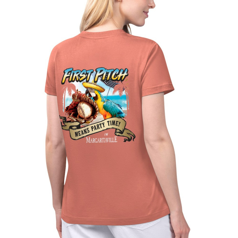 Los Angeles Angels Margaritaville Women's Game Time V-Neck T-Shirt - Coral - MLB Sale