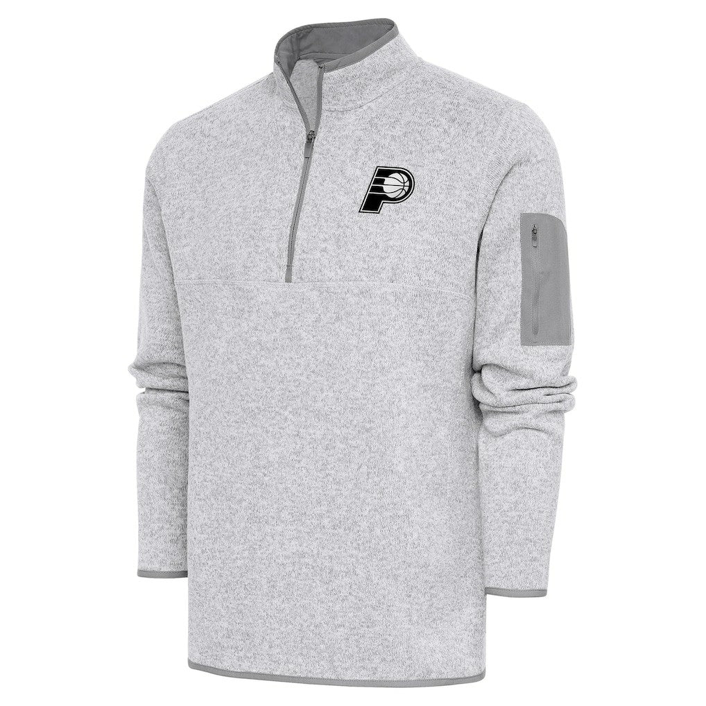 Indiana Pacers Antigua Metallic Logo Fortune Quarter-Zip Jacket Heather Gray