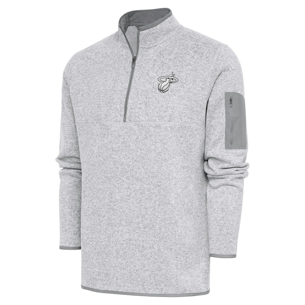 Miami Heat Antigua Metallic Logo Fortune Quarter-Zip Jacket Heather Gray