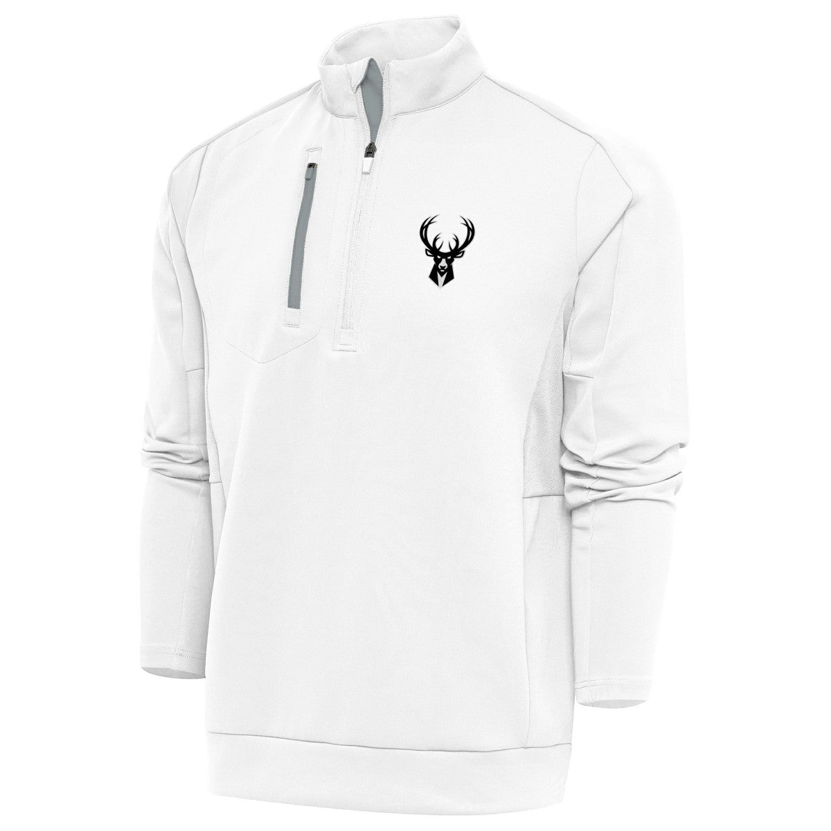Milwaukee Bucks Antigua Metallic Logo Generation Quarter-Zip Top White