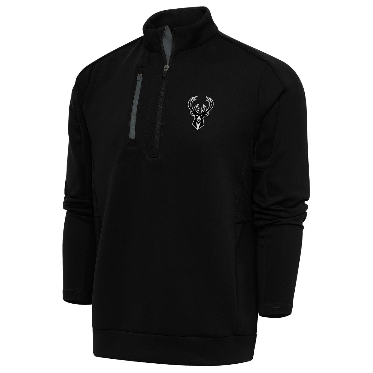 Milwaukee Bucks Antigua Metallic Logo Generation Quarter-Zip Top Black