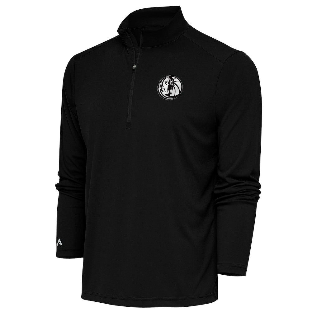 Dallas Mavericks Antigua Metallic Logo Tribute Quarter-Zip Top Black