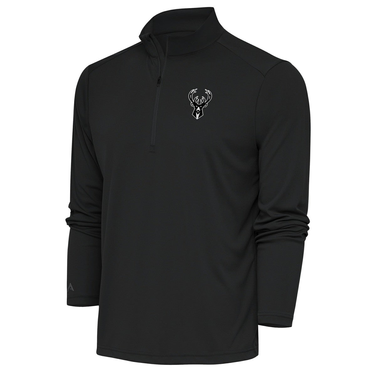 Milwaukee Bucks Antigua Metallic Logo Tribute Quarter-Zip Top Charcoal