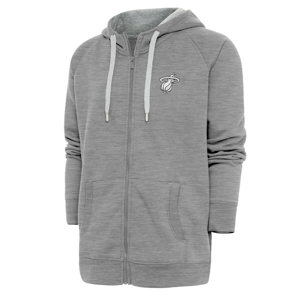 Miami Heat Antigua Metallic Logo Victory Raglan Full-Zip Hoodie Heather Gray