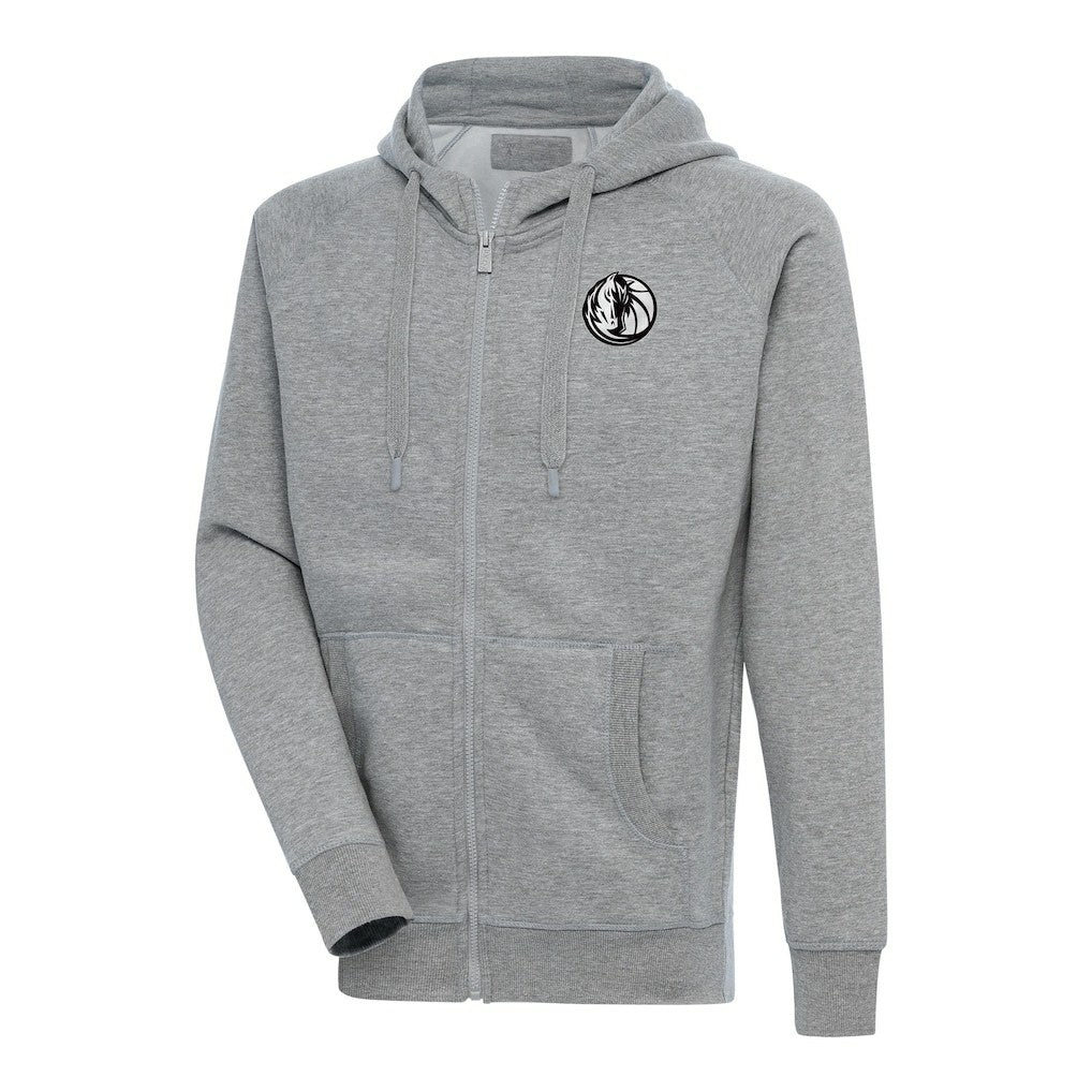 Dallas Mavericks Antigua Metallic Logo Victory Raglan Full-Zip Hoodie Heather Gray