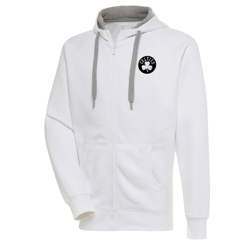 Boston Celtics Antigua Metallic Logo Victory Raglan Full-Zip Hoodie White