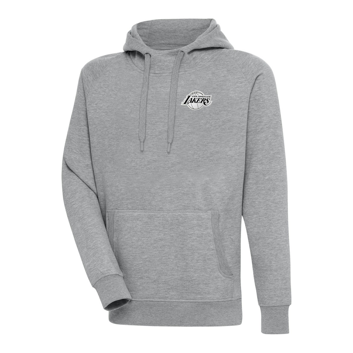Los Angeles Lakers Antigua Metallic Logo Victory Raglan Pullover Hoodie Heather Gray