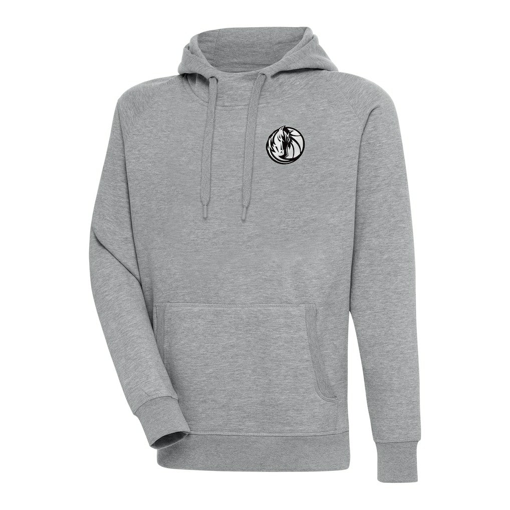 Dallas Mavericks Antigua Metallic Logo Victory Raglan Pullover Hoodie Heather Gray