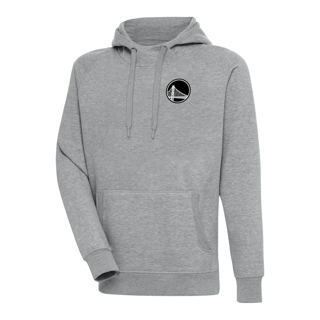 Golden State Warriors Antigua Metallic Logo Victory Raglan Pullover Hoodie Heather Gray