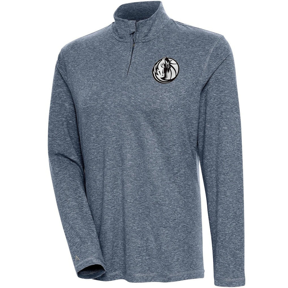Dallas Mavericks Antigua Women's Brushed Metallic Comfort Quarter-Zip Pullover Top - Heather Navy