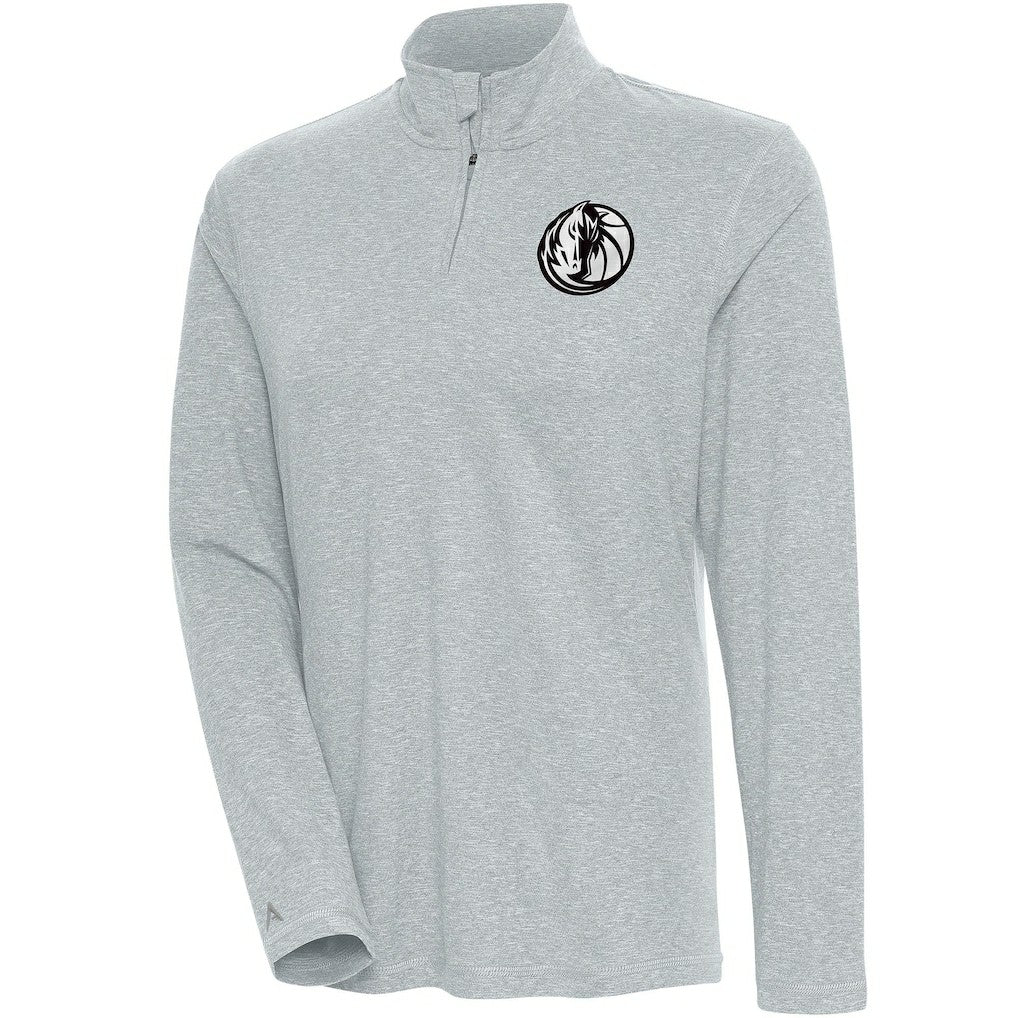 Dallas Mavericks Antigua Women's Brushed Metallic Comfort Quarter-Zip Pullover Top - Heather Gray