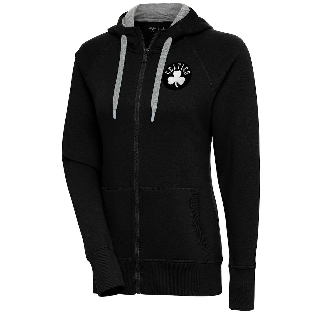 Boston Celtics Antigua Women's Brushed Metallic Victory Full-Zip Hoodie - Black
