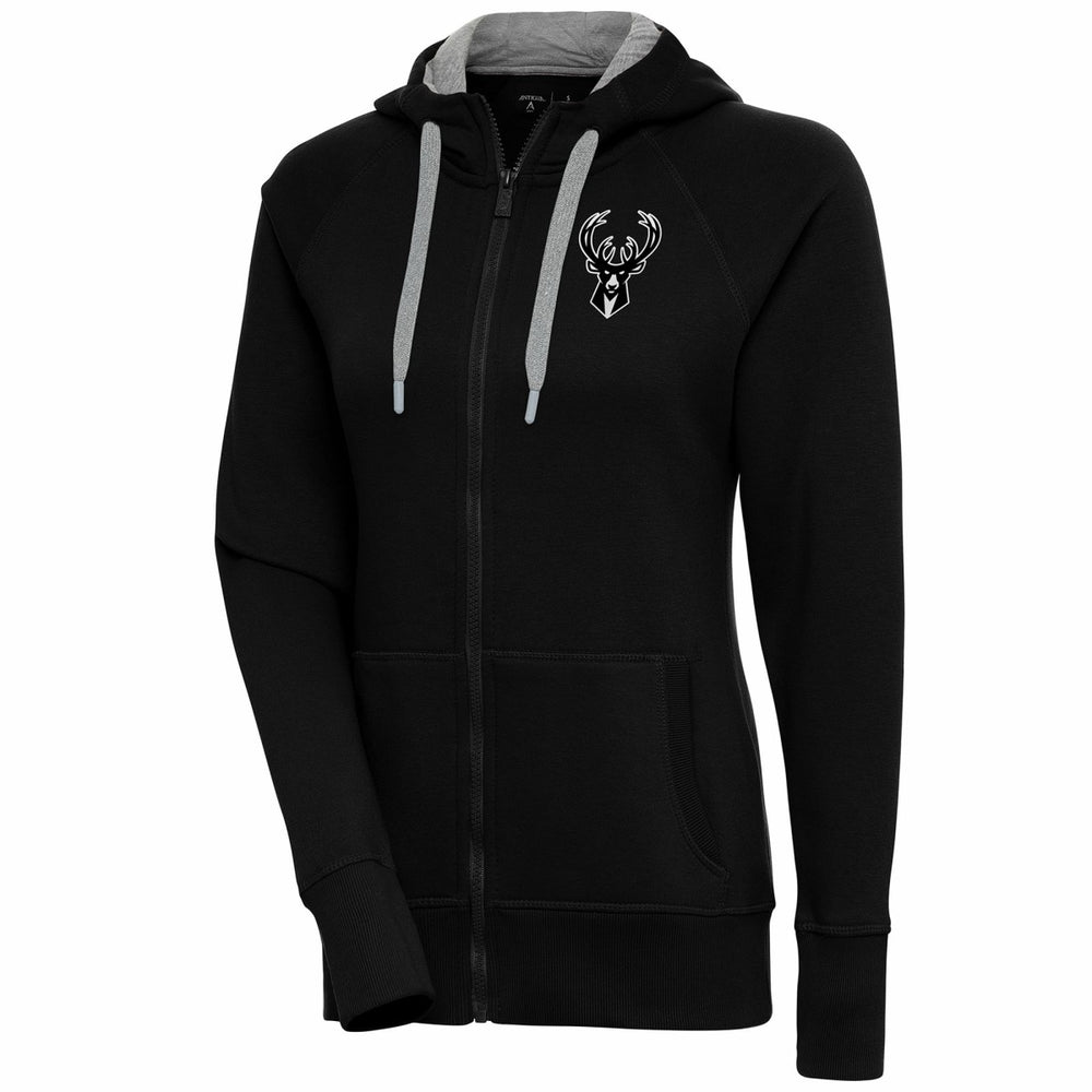 Milwaukee Bucks Antigua Women's Brushed Metallic Victory Full-Zip Hoodie - Black