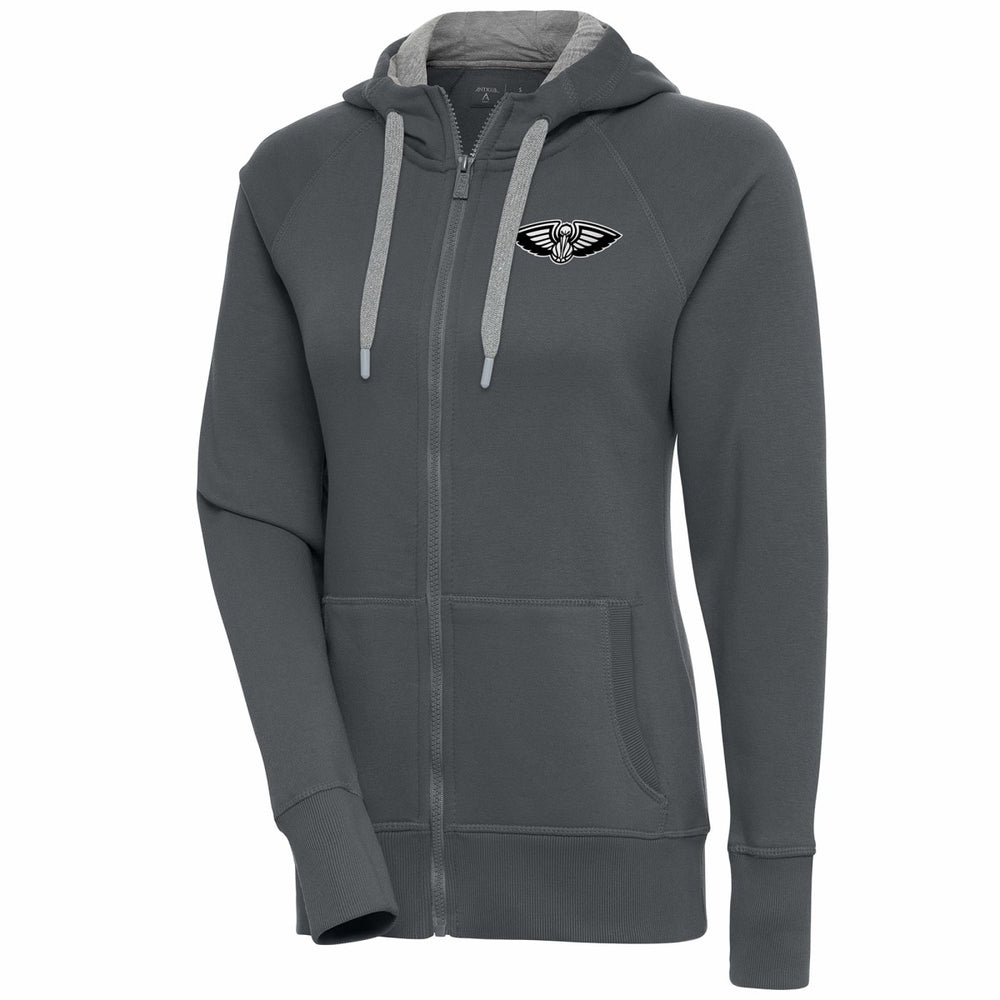 New Orleans Pelicans Antigua Women's Brushed Metallic Victory Full-Zip Hoodie - Charcoal