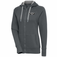New Orleans Pelicans Antigua Women's Brushed Metallic Victory Full-Zip Hoodie - Charcoal