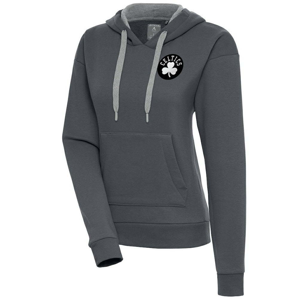 Boston Celtics Antigua Women's Brushed Metallic Victory Pullover Hoodie - Charcoal