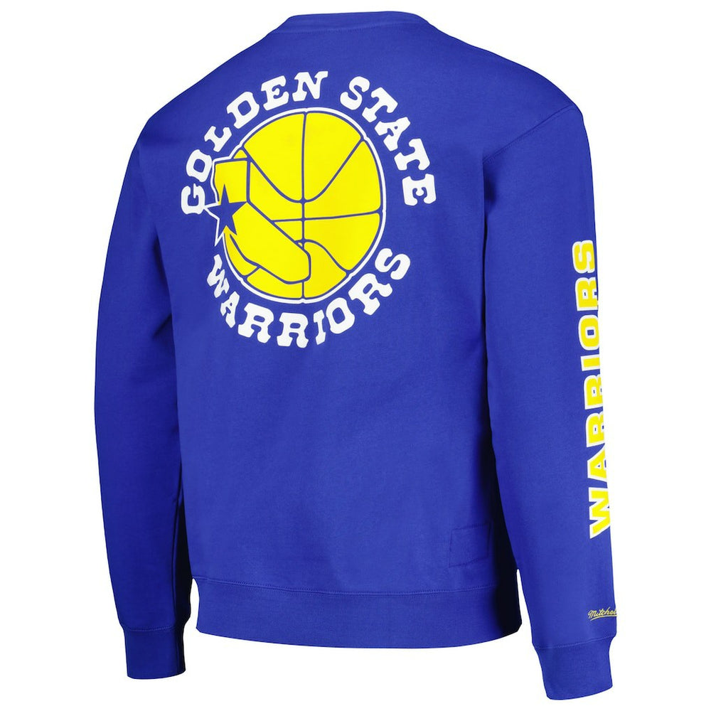 Golden State Warriors Hardwood Classics There and Back Pullover Sweatshirt for sale Royal | Mitchell & Ness Lifestyle