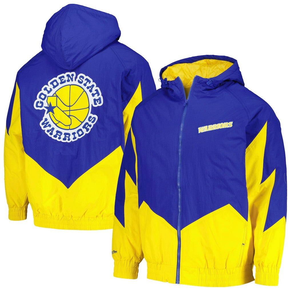 Golden State Warriors Hardwood Classics Retro Quilted Raglan Full-Zip Hoodie for sale Royal | Mitchell & Ness Lifestyle
